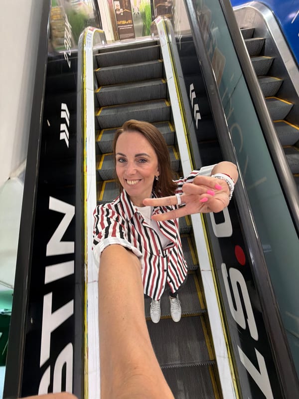 Selfie on a shopping mall escalator in Birobidzhan