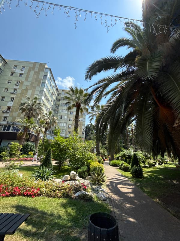Summer morning along Sochi's sunny pedestrian promenade