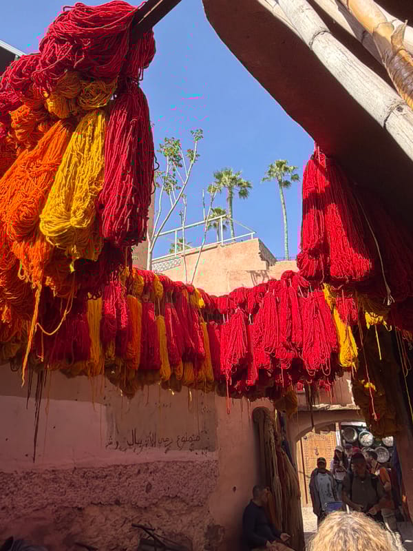 Colorful yarn display spotted at Marrakesh shop