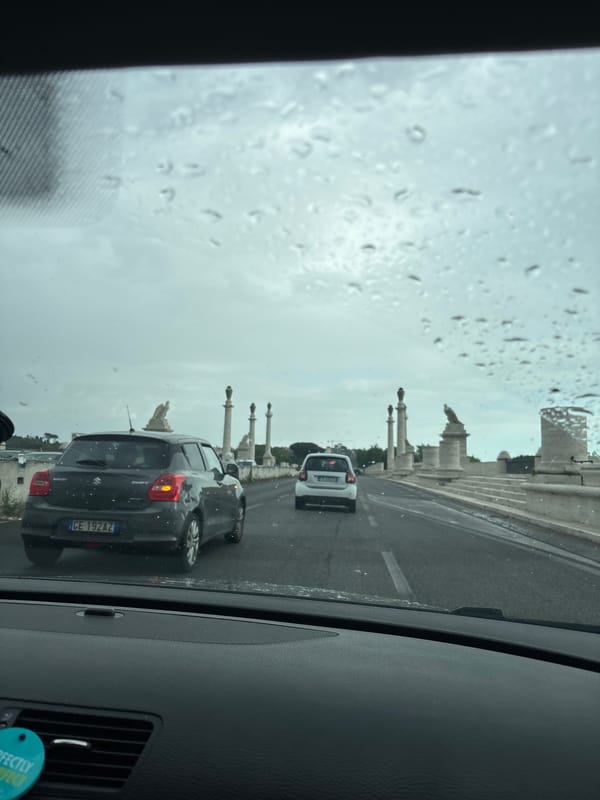Rainy afternoon captured at Rome's Ponte Vittorio Emanuele II