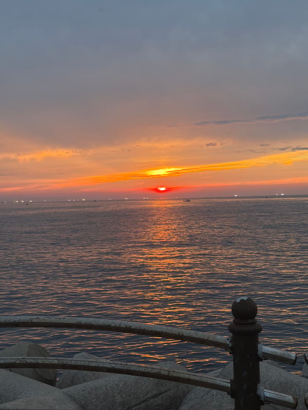 Sunset walk along the Jeju coast, lighthouse to tetrapods