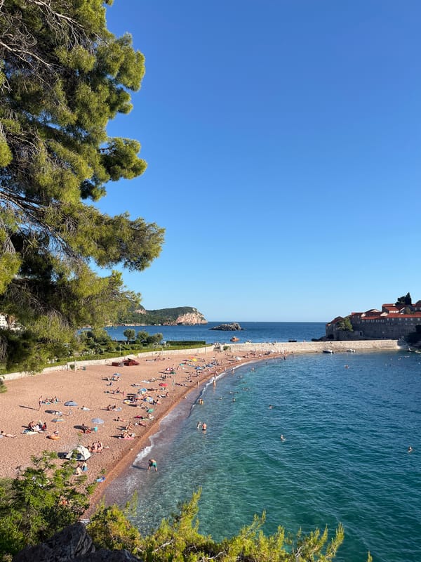 Sunny afternoon coastal views captured near Sveti Stefan, Montenegro
