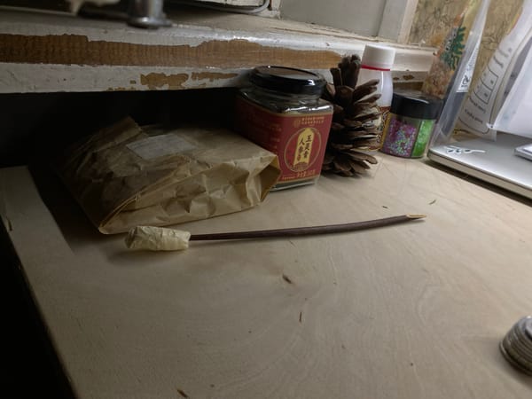 Desktop still-life scene documented in Tbilisi evening