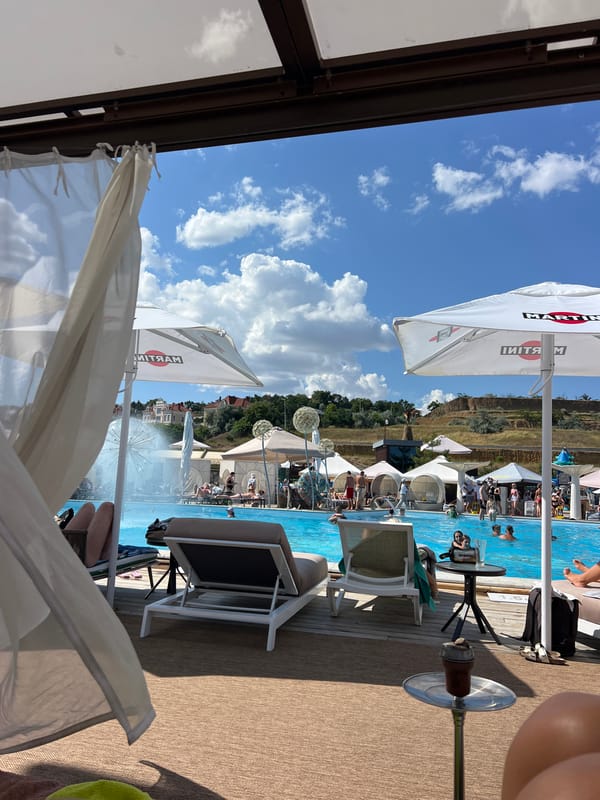 Sunny day at a Black Sea beach club in Fontanka