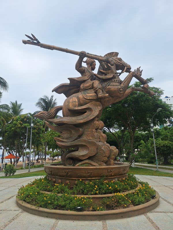 Bronze warrior statue at a Nha Trang city park
