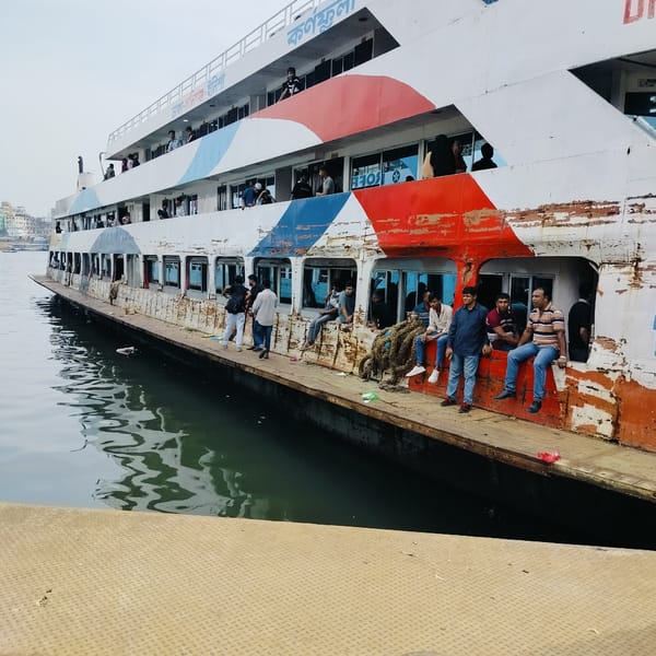 Morning ferry terminal activity documented across Dhaka waterfront