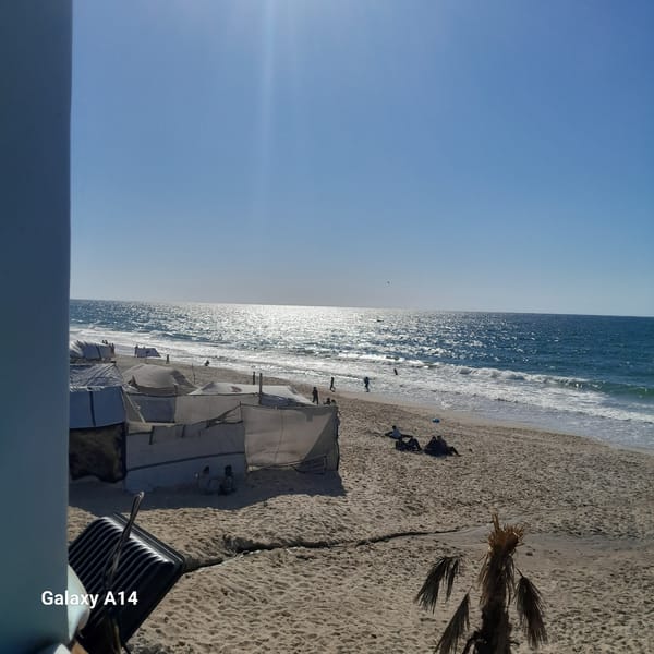 Beach scenes captured showing clear skies, waves, tents