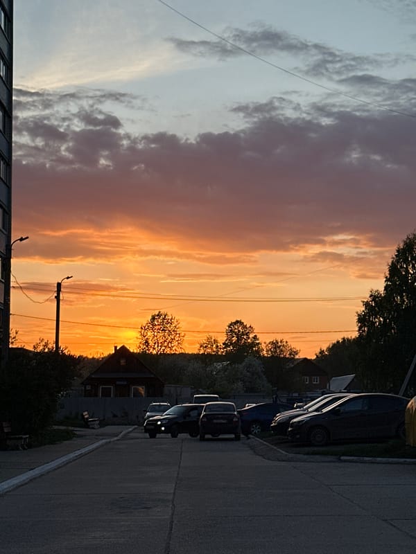 Evening sunset documented across Chaikovsky, Russia in multiple locations