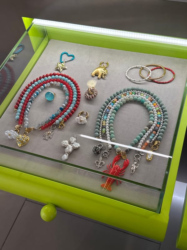 Jewelry display observed in bright green case in Dorozhnyi