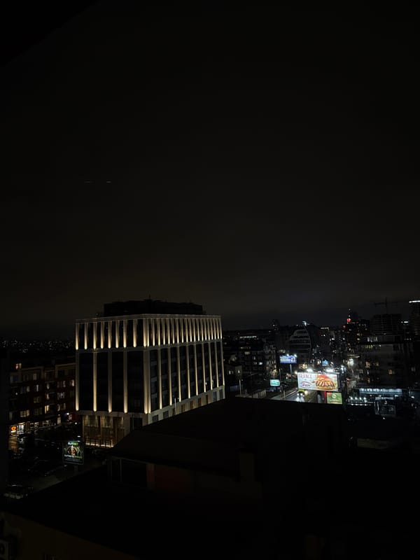 Sofia cityscape captured at night with illuminated buildings