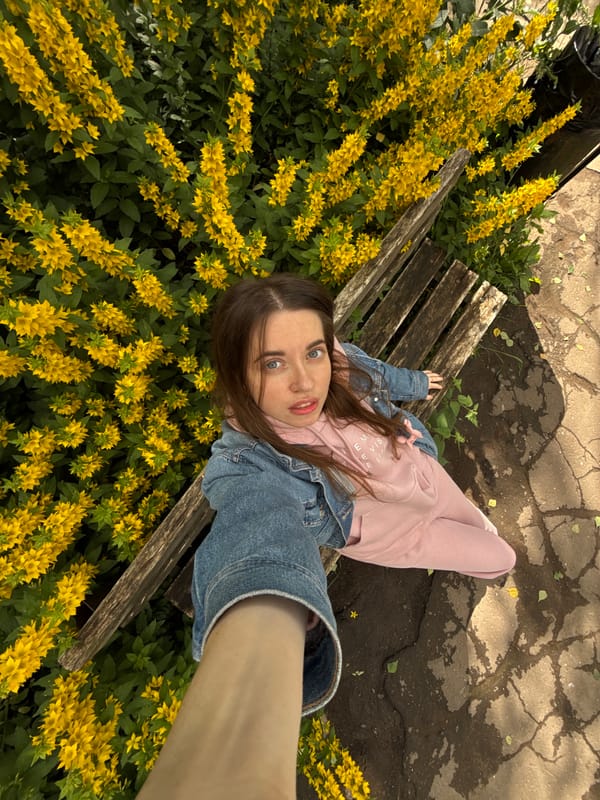 Afternoon bench session beside yellow flowers, many angles