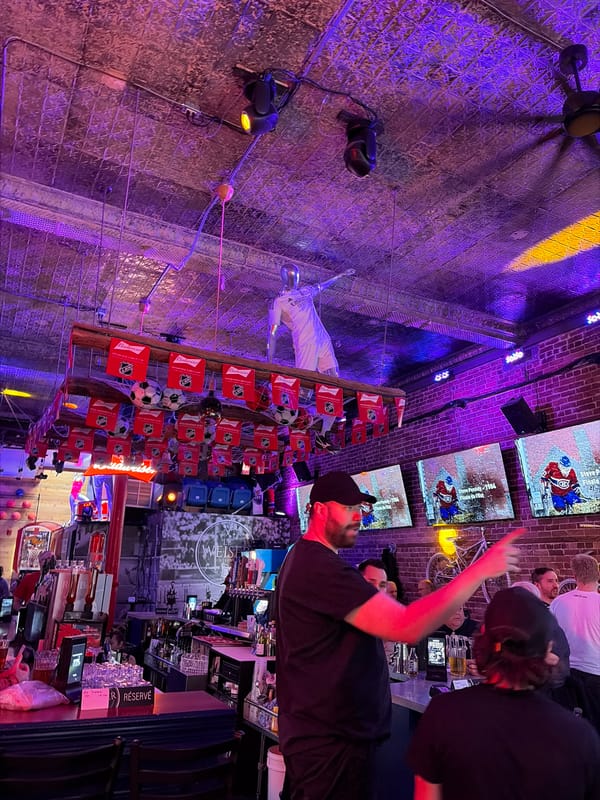 Montreal bar patrons and street scenes documented Friday evening