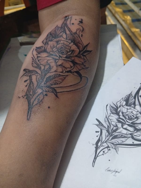 Fresh rose tattoo completed in Jamundí, Colombia
