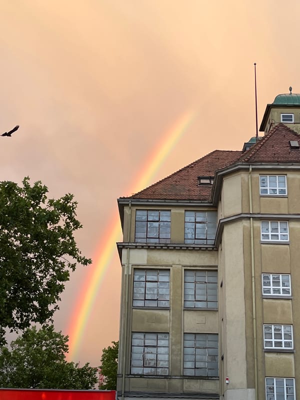 Rainbow appears over Landau in der Pfalz after evening rain
