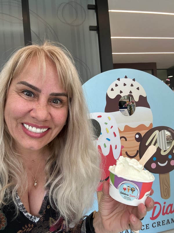 Woman enjoys ice cream selfie moment in Sofia