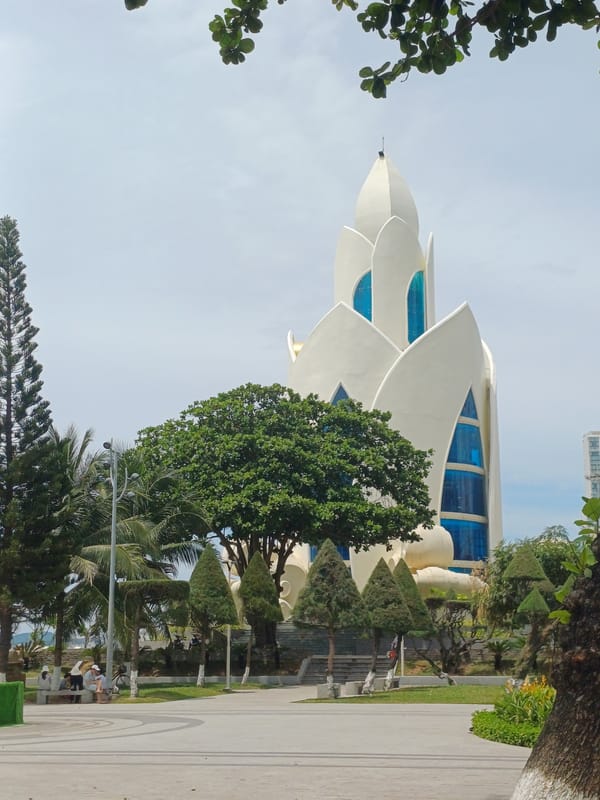 Beach morning and city architecture in Nha Trang