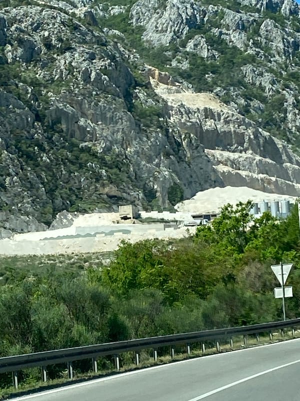 Quarry operations documented along highway in Sutomore, Montenegro