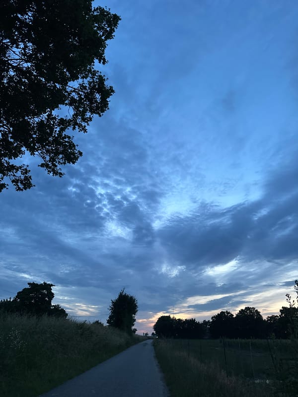 Dusk over Krefeld's farmland, fields and quiet roads