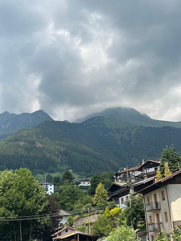 Street and mountain views from a quiet Alpine village