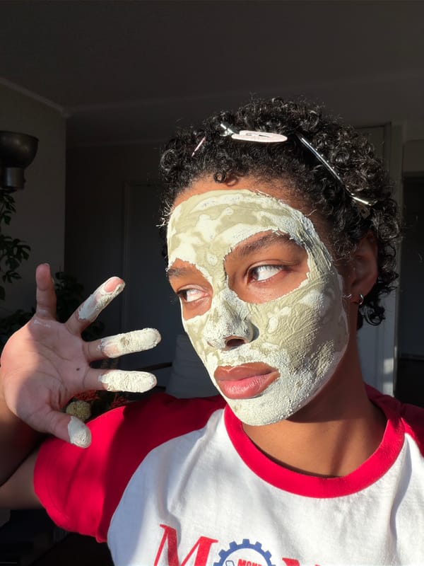 Clay face mask drying at home, caught from multiple angles
