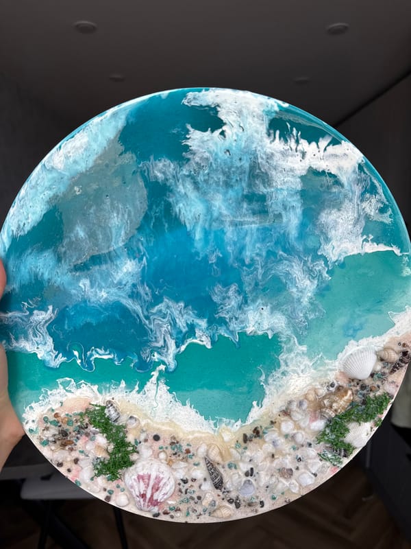 Cozy morning at home, resin art, a cat, and a coffee
