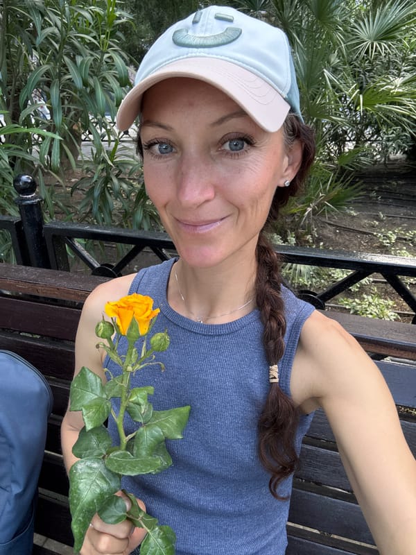 Tourist enjoys afternoon sightseeing tour through Alushta, Ukraine