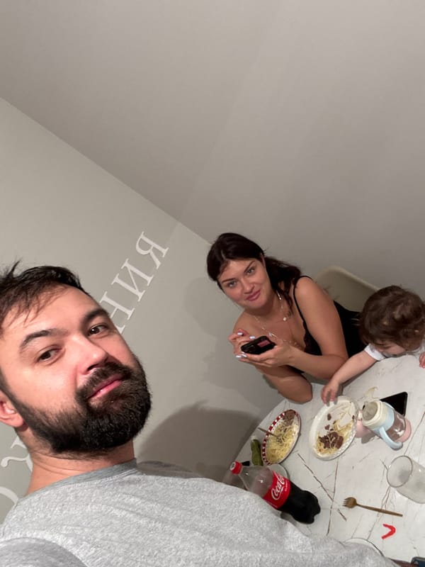 Family gathering captured during dinner in Krasnogorsk home