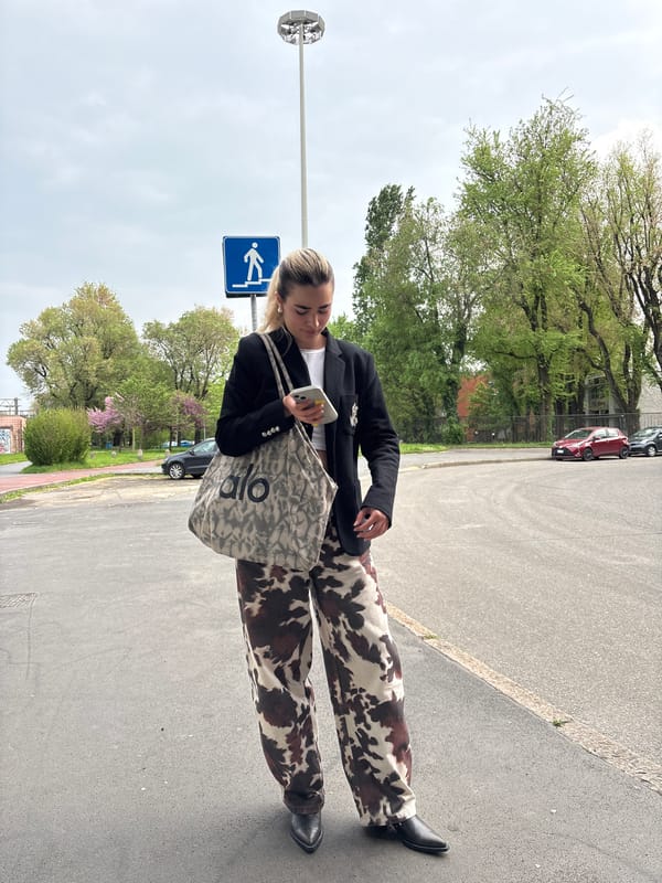 Woman in cow-print pants spotted on Milan street