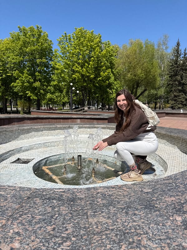 Couple documents spring park visit in Kryvyi Rih Ukraine