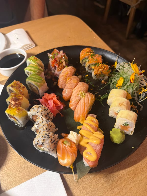 Late night sushi meal documented in Buenos Aires