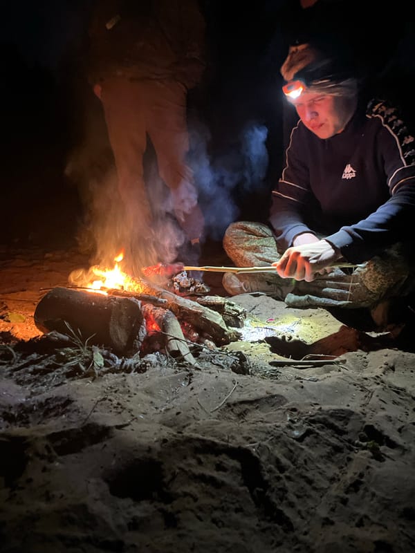 Nighttime campfire gathering in Chaikovsky, Russia