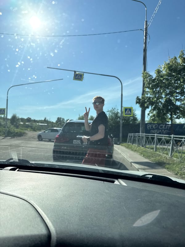 Street encounter documented in Pargolovo, Russia during sunny afternoon