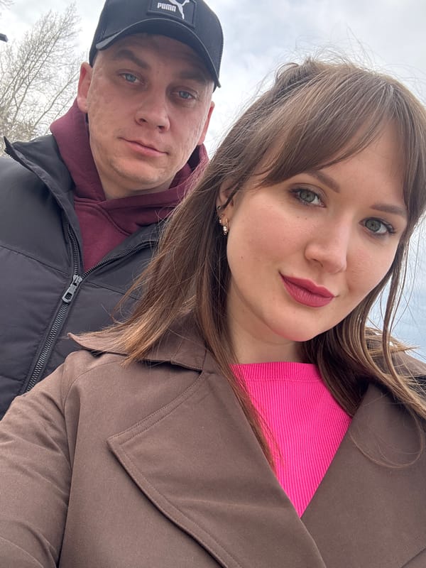 Couple takes selfie outdoors in Chaikovsky, Russia