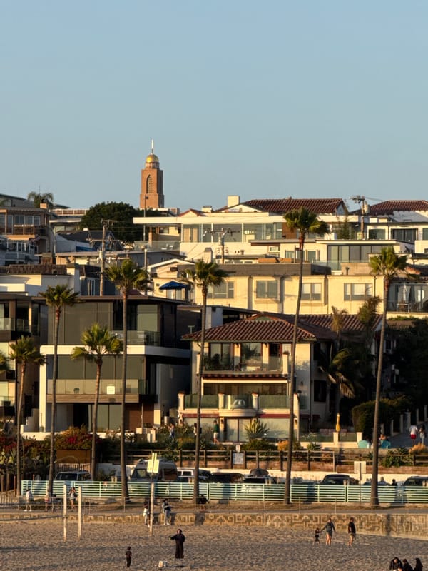 Evening at Manhattan Beach pier and surrounding streets