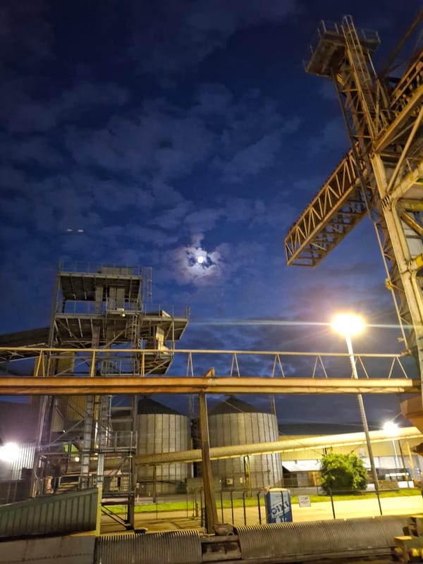 Nighttime cargo operations observed at Rostock industrial port facility