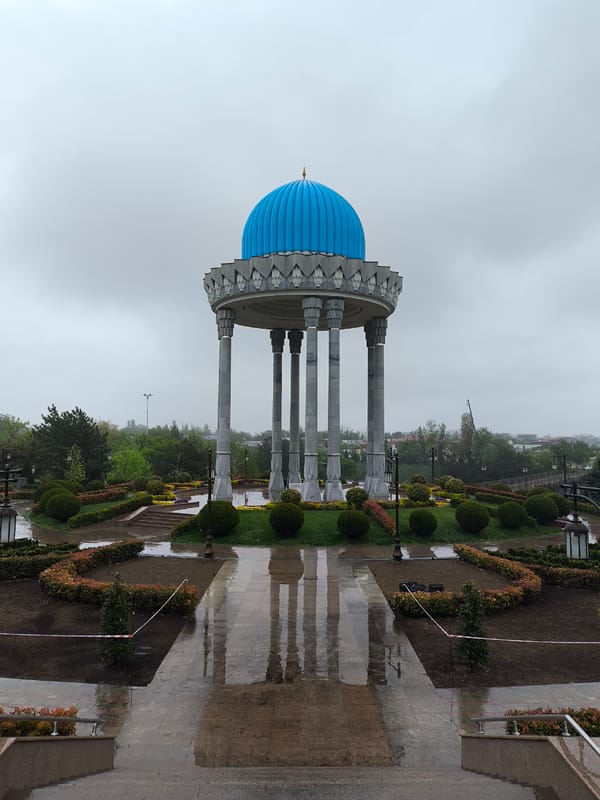 Miniature World Tower Models Displayed Outside Tashkent Building