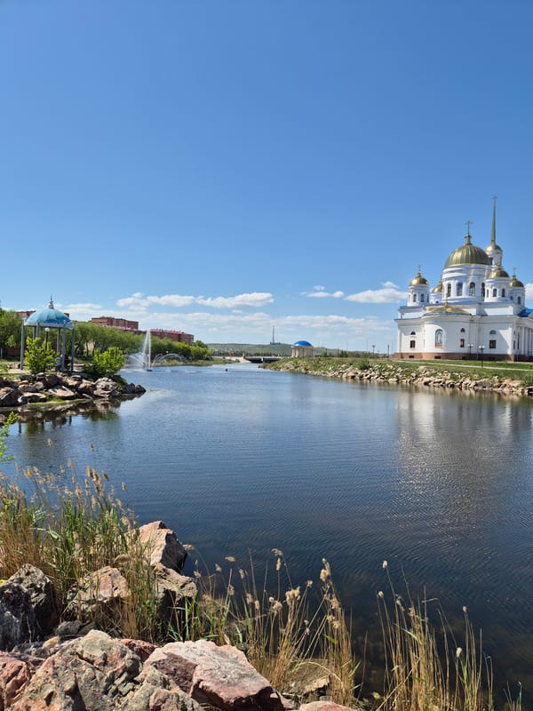 Morning moments captured in Kokshetau featuring cathedral views, playful photography