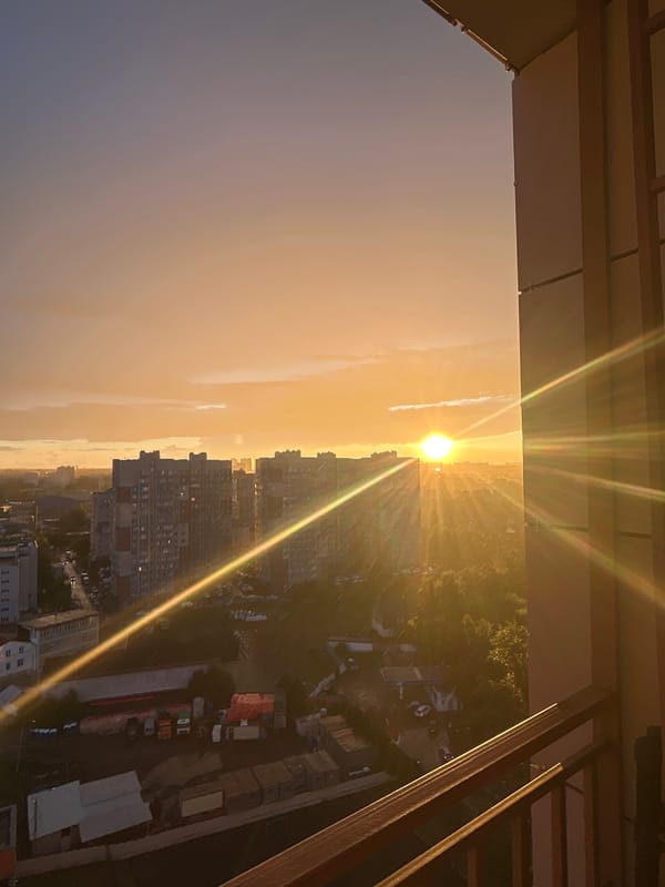 Sunset over Ivanteyevka, shot from apartment windows and balconies