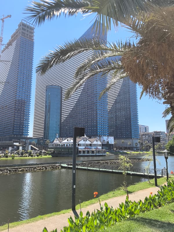 Batumi's modern waterfront on a sunny summer morning