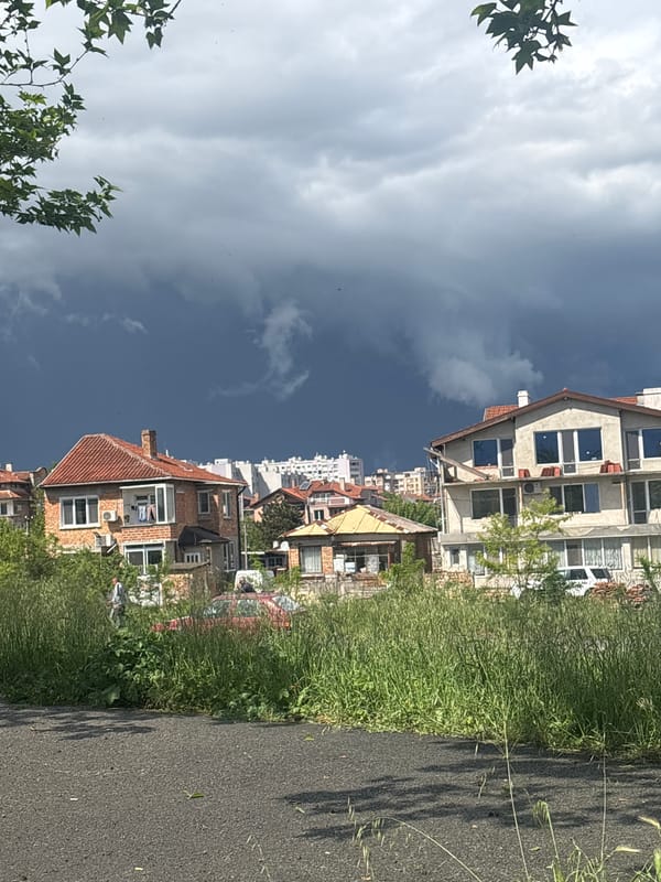 Storm clouds gather over Burgas, Bulgaria streets