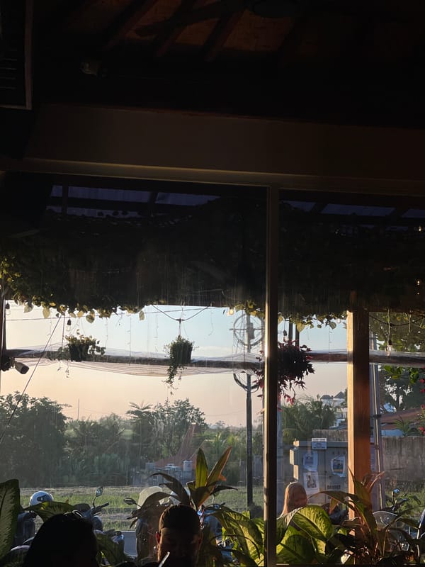 Restaurant interior with rustic décor documented in Mengwi, Indonesia