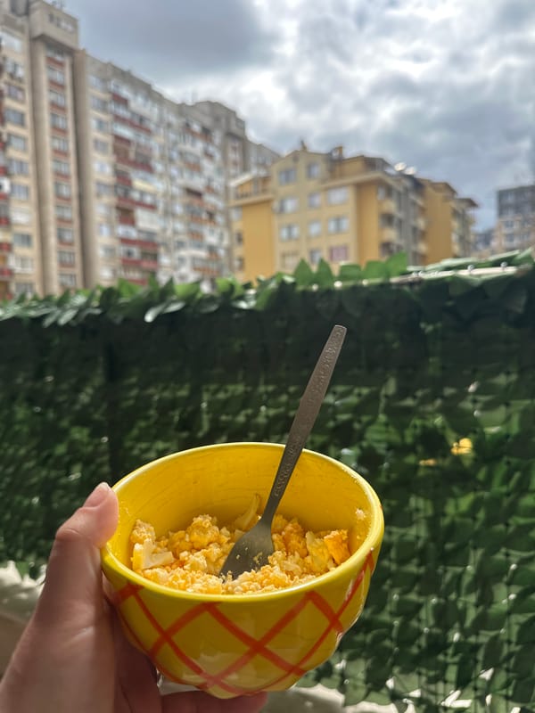 Morning scenes captured in Plovdiv: breakfast and motorcycle
