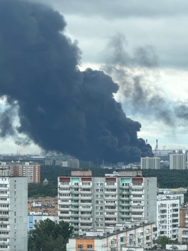 Heavy black smoke rises over Moscow from apparent industrial fire