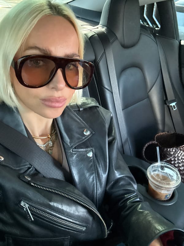 Person in leather jacket rides in backseat, Los Angeles