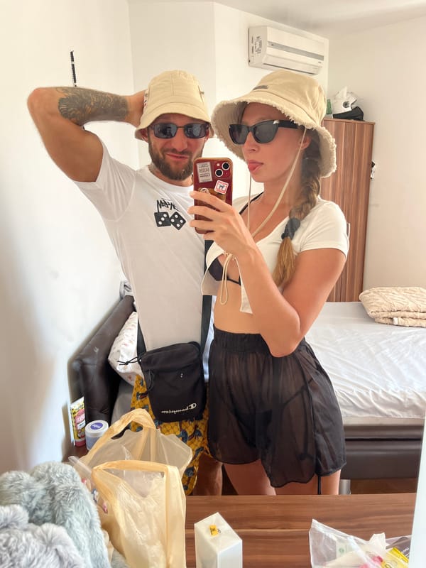 Beach day prep and a pebble with a face, Montenegro coast