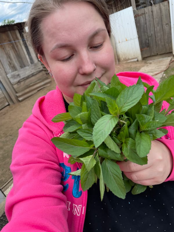 Rural Russia morning moments: herb gathering and egg discovery
