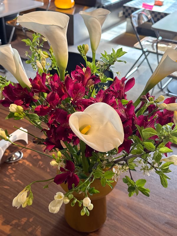 Floral arrangement photographed on table in Yerevan building