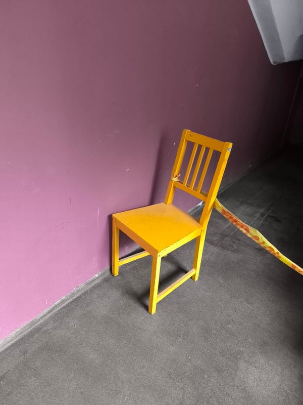 Tallinn resident documents chair, hallway, and flowers in afternoon