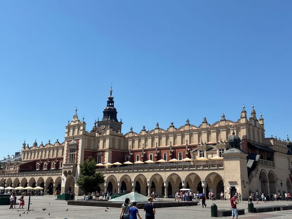 Krakow Old Town landmarks on a sunny summer morning