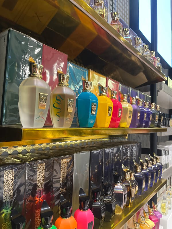 Perfume shop displays captured in Sofia retail store